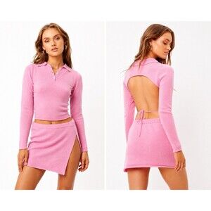 Frankies Bikinis Mary Jane Cashmere Coquette Feminine S Polo Top Pink Open Back